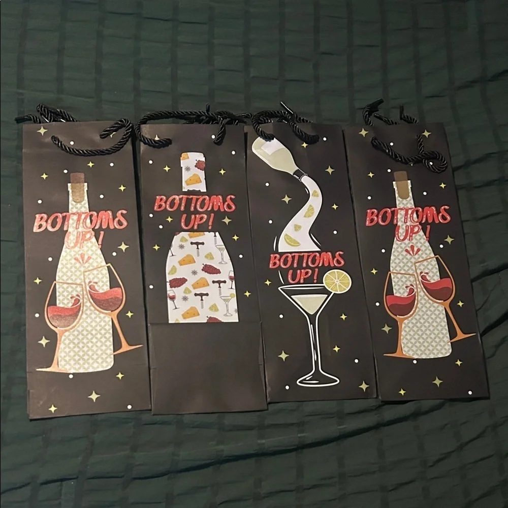 12 Stylish Wine and Cocktail Gift Bags - Black with Red Accents